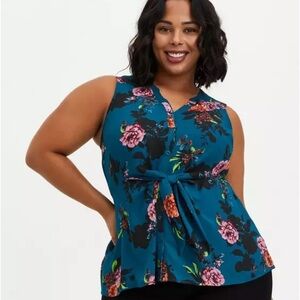 Torrid Plus Size Peplum Floral Sleeveless Top - Teal and Pink.
Size 2X